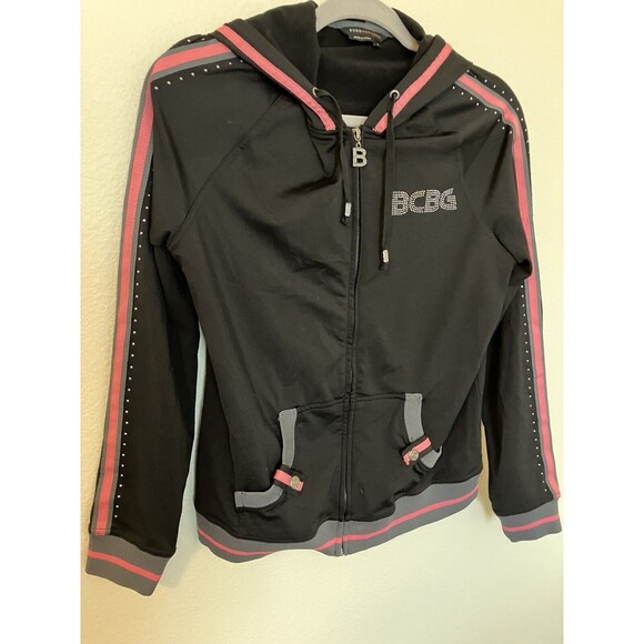 BCBG MAXAZRIA Zip Hoodie Y2K Tracksuit Jacket with Rhinestone Logo Med - Picture 8 of 8